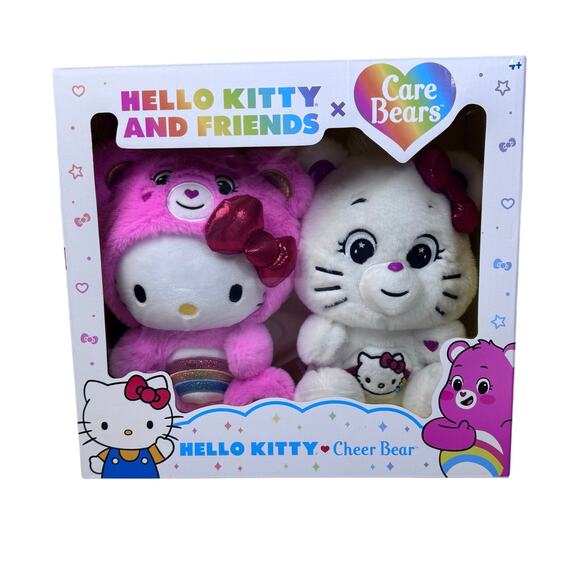 Care Bears Hello Kitty Loves Cheer Bear 10" Collectible Plush 2-Pack - Picture 7 of 7